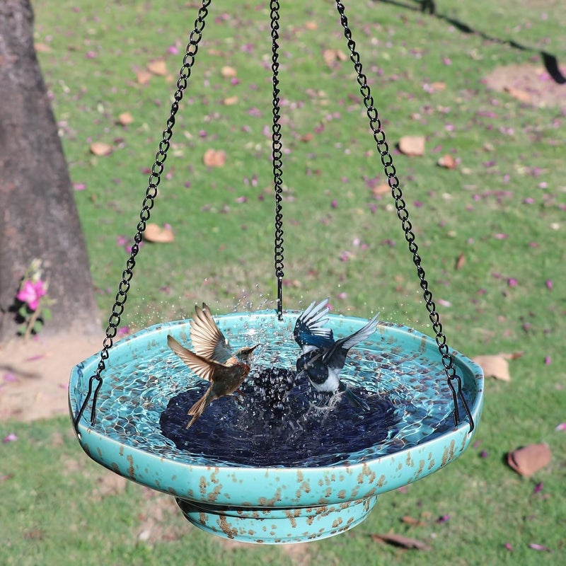 UPSJYJ Solar Fountain Ceramic Hanging Bird Bath,Bird Bath for Outside,Outdoor Fountain Bird Bath,Garden and Home Decor - Image 2